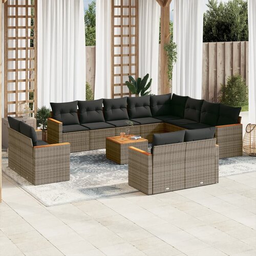 vidaXL 13-dijelni set vrtnih sofa od poliratana s jastucima sivi Cijene