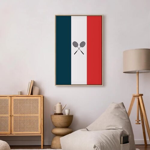 Slika - Black Badminton Rackets Against the Backdrop of the French Flag 40x60 U prirodnom drvenom okviru Cene