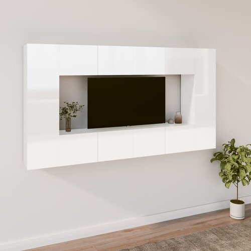  8-dijelni set TV ormarića sjajni bijeli konstruirano drvo Slike