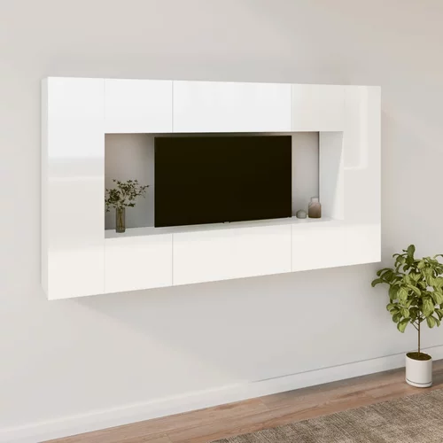  8-dijelni set TV ormarića sjajni bijeli konstruirano drvo