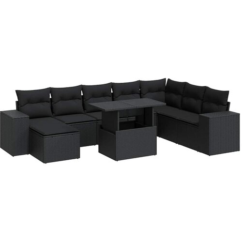  9-dijelni set vrtnih sofa s jastucima crni od poliratana Slike