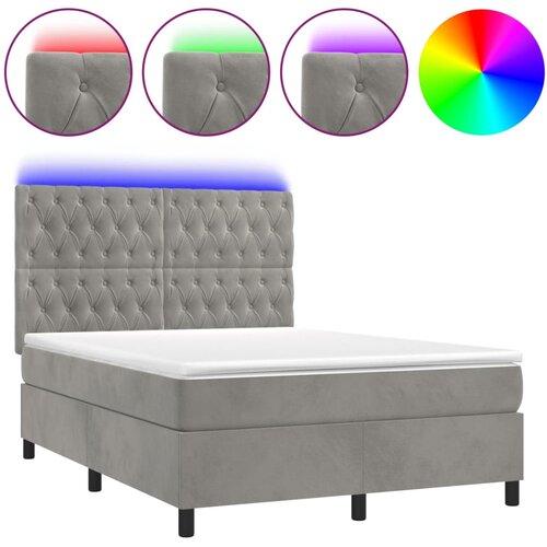 Maison Chic Box spring postelja - Vzmetna postelja z vzmetnico LED svetlo siva 140x200cm žamet SL3237, (21904466) Cene