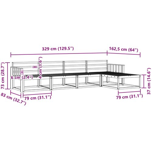  Set vanjskih sofa 5 kom. Prirodna Čvrsto drvo akacije Smeđa 329 x 162,5 x 73 cm Slike