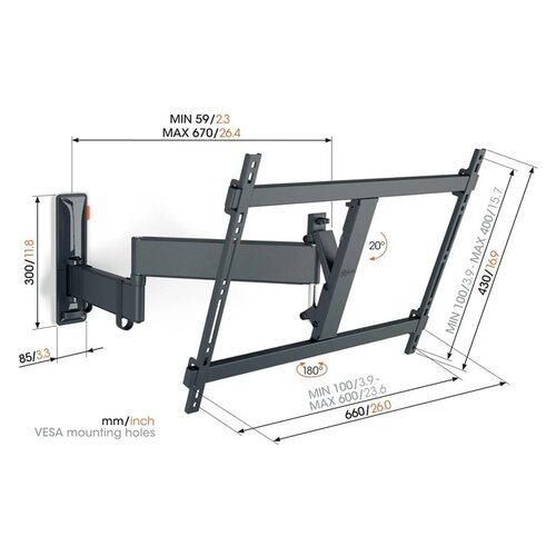 Vogels TVM3643, zidni nosač za ekrane od 40&amp;quot;-77&amp;quot;, nagib do 20&amp;deg; pomak 180&amp;deg;, 35kg Slike