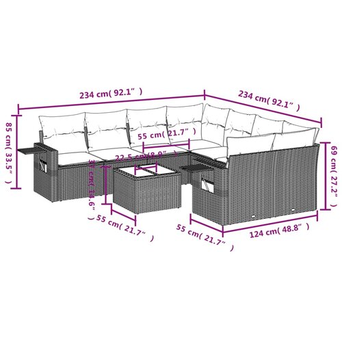  9-dijelni set vrtnih sofa s jastucima crni od poliratana Crna 85 x 62 x 69 cm Slike