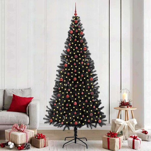 vidaXL Božično drevo med 300 LED z stojalom Črna 240 cm PVC Cene