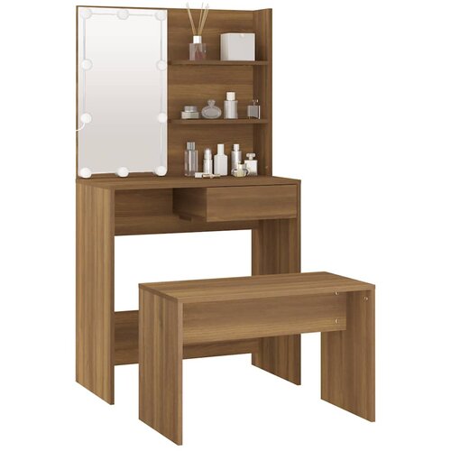  Set toaletnog stolića LED boja hrasta od konstruiranog drva Smeđa 74.5 x 40 x 141 cm Slike