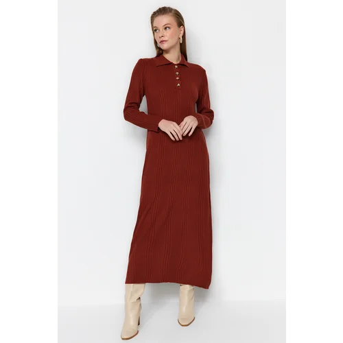 Trendyol Tile Polo Neck Comfortable Fit Rib Knitwear Dress