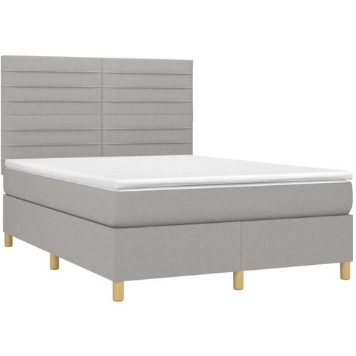  Box spring s madracem LED svjetlosivi 140x200 cm tkanina Slike