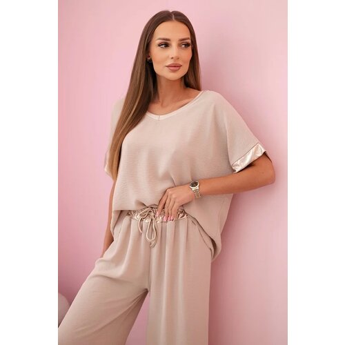 Kesi Włoski Viscose set with golden trim dark beige Slike