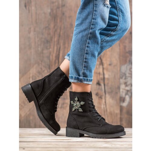 Shelvt SHELOVET BLACK SUEDE ANKLE BOOTS Slike