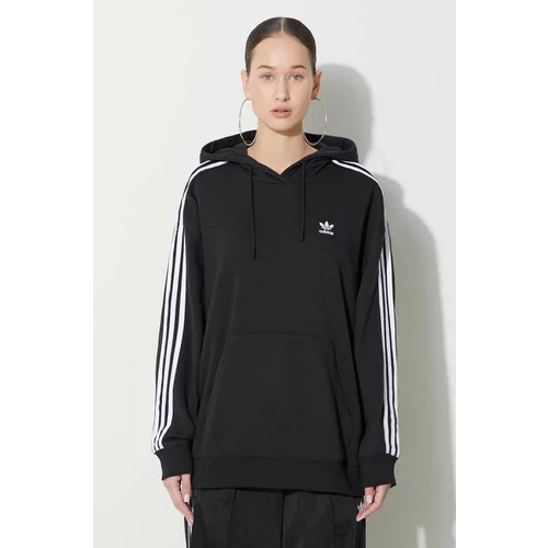 Adidas Pulover 3-Stripes Hoodie ženski, črna barva, s kapuco, IU2418