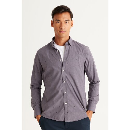 AC&Co / Altınyıldız Classics Men's Gray Slim Fit Slim Fit Shirt with Hidden Buttons Collar Patterned Cene