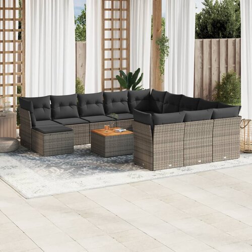 vidaXL 13-dijelni set vrtnih sofa od poliratana s jastucima sivi Cijene