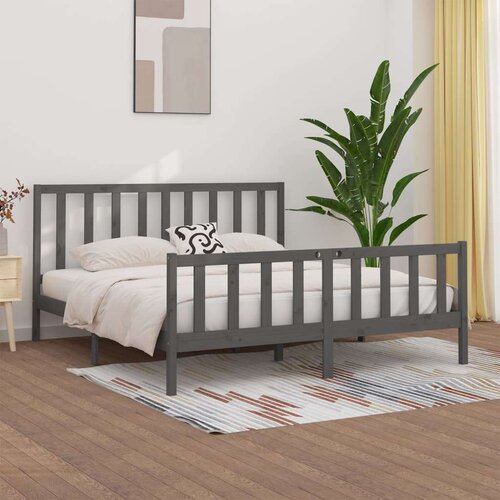  Posteljni okvir siv iz trdnega lesa 200x200 cm, (20646121) Slike