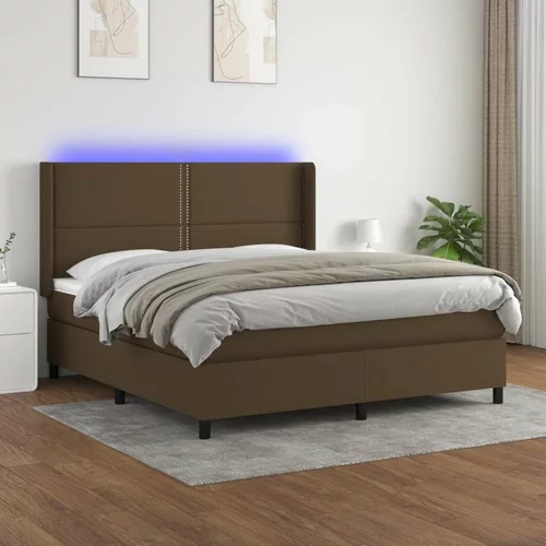  Box spring postelja z vzmetnico LED temno rjava 180x200cm blago, (20901499)