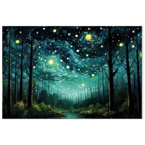  Slika - Starry night - a contemporary version of Van Gogh\&amp;#039;s night sky 90x60 Na talijanskom platnu Slike