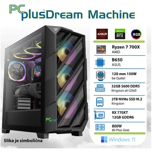 PCPLUS Dream Machine Ryzen 7 7700X 32GB 2TB NVMe SSD RX 7700XT 12GB Windows 11 Home gaming namizni računalnik