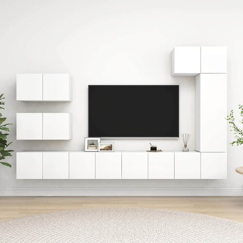  8-dijelni set TV ormarića bijeli od konstruiranog drva Bijela Cene