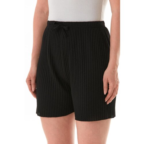 Dewberry 27145 Ribbed Drawstring Jersey Shorts-BLACK Cijene