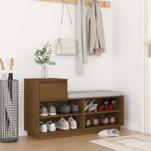 vidaXL Omarica za čevlje medeno rjava 110x34x61 cm trdna borovina Cene