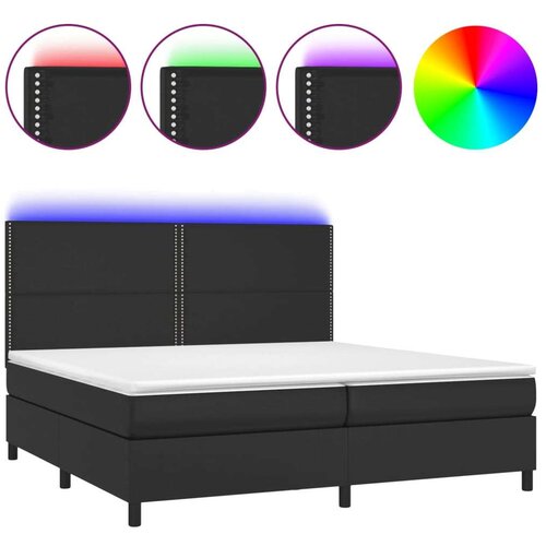  Krevet box spring s madracem LED crni 200x200cm od umjetne kože Slike