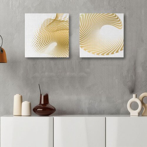 WALLXPERT ASR2-CNV25-1 - Zlatno-bela dekorativna slika na platnu (2 komada) 50 x 50 cm Cene