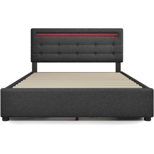Lumor Postelja s predalom 140x200 cm iz lanu – z LED, 2 predaloma in letvenim dnom – siva, (22150842) Cene