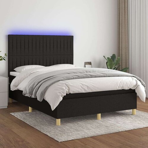  Box spring postelja z vzmetnico LED črna 140x200 cm blago Slike