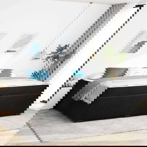 vidaXL Konstrukcija postelje z vzmetnico Črna 200 x 200 cm Žamet Cene