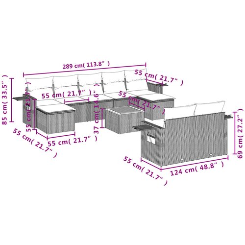  10-dijelni set vrtnih sofa s jastucima bež od poliratana 62 x 62 x 69 cm Slike