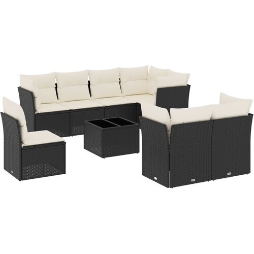 9-dijelni set vrtnih sofa s jastucima crni od poliratana Slike