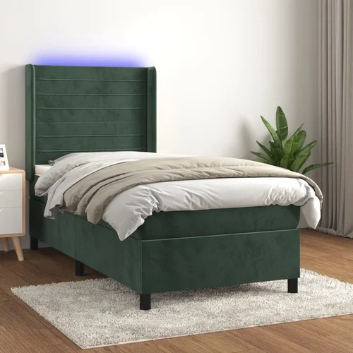 The Living Store Box spring postelja z vzmetnico LED tem. zelena 100x200cm žamet - Box Spring Postelja, (21490498)