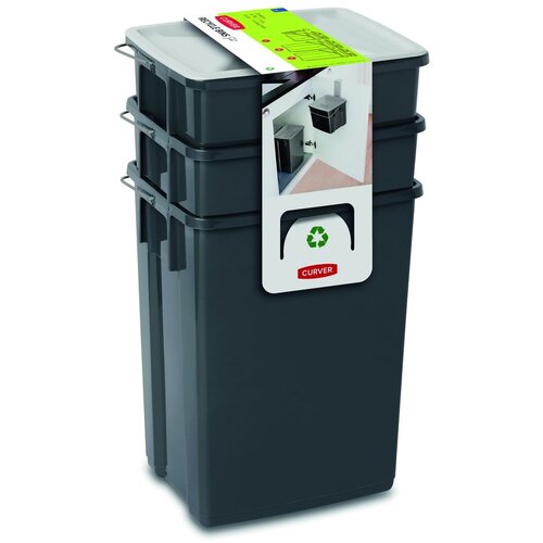 Curver Črni plastični ko&amp;scaron;i za smeti v kompletu 3 ks 2x10+6 l za ločevanje odpadkov Biobox &amp;ndash; Slike