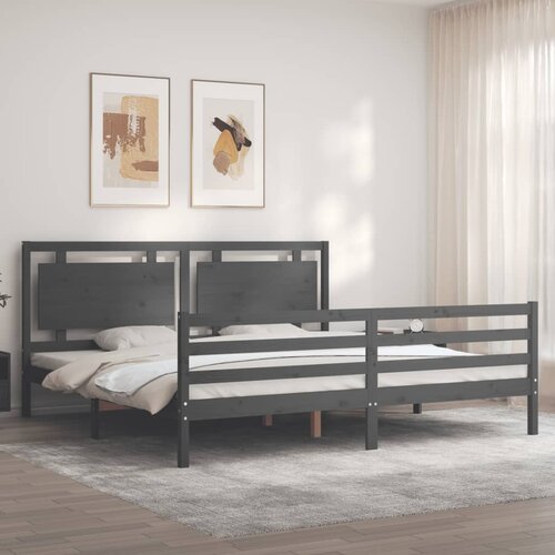  Okvir za krevet s uzglavljem sivi 200 x 200 cm od masivnog drva Slike