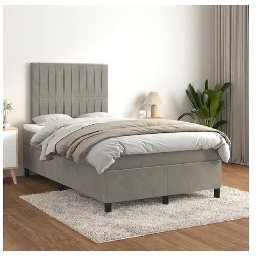  Box spring postelja z vzmetnico svetlo siva 120x200 cm žamet