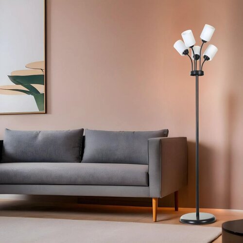 Opviq Güneş 5 li siyah beyaz Camlı lambader blackwhite floor lamp Slike