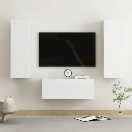 vidaXL Komplet TV omaric 3-delni visok sijaj bela iverna plošča, (20914510)