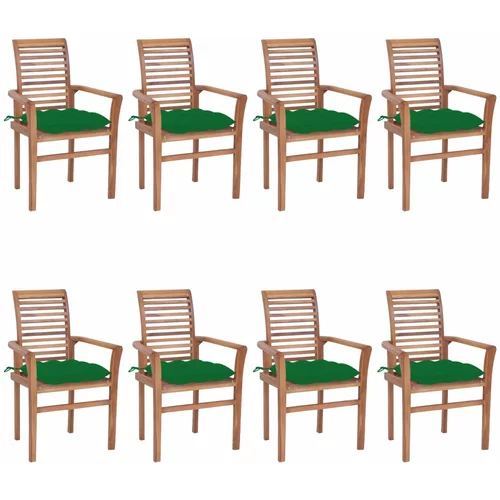vidaXL Jedilni stoli 8 kosov z zelenimi blazinami trdna tikovina