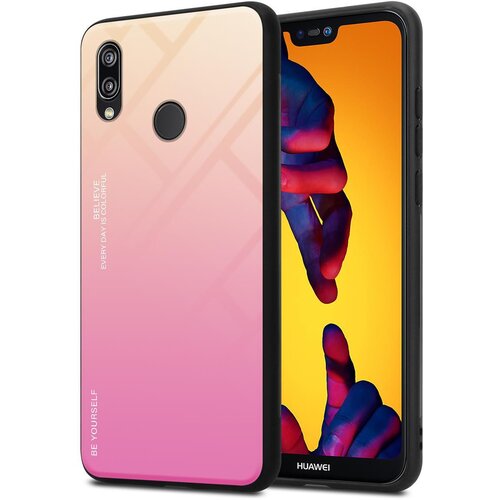  Ohišje, združljiv s Huawei v rumeni - roza - dvobarvni zaščitni pokrov iz silikona TPU in hrbta iz kaljenega stekla, (20570763) Cene