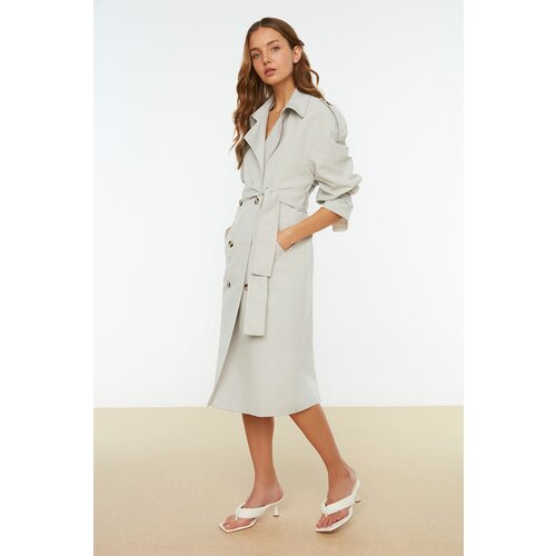Trendyol Beige Belted Windbreaker Detailed Water Repellent Long Trench Coat Cene