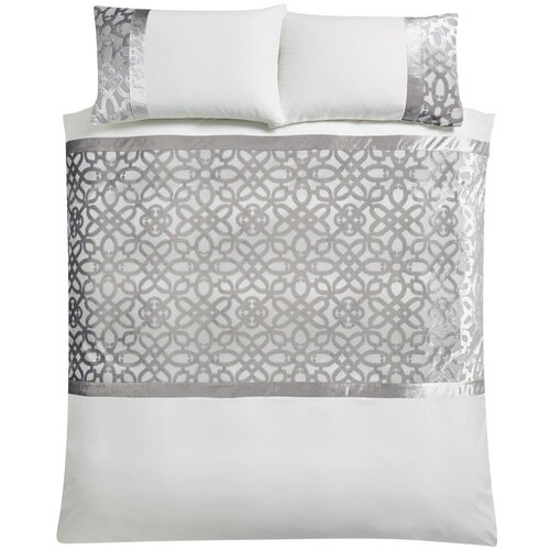 Catherine Lansfield Krem/sivo-bež posteljina za bračni krevet/za produženi krevet od samta 230x220 cm Lattice Cut – Cene