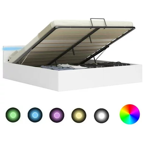  Dvižni posteljni okvir LED belo umetno usnje 160x200 cm