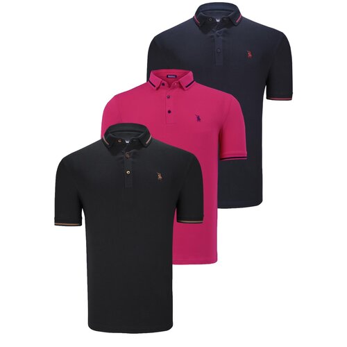 Dewberry TRIPLE SET T8586 MEN'S T-SHIRT-BLACK-NAVY-FUCHSIA Cene