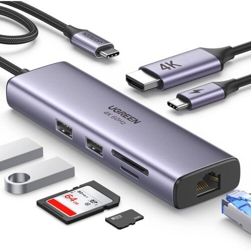 Ugreen 7v1 USB-C HUB HDMI+RJ45+čitalec kartic+USB+PD 100W Slike