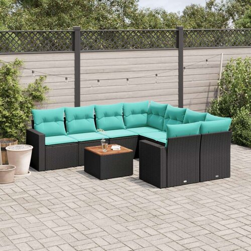  Vrtna garnitura - 9-dijelni set vrtnih sofa od poliratana s jastucima crni - Crna 1 Cene