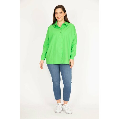Şans Women's Green Plus Size Front Buttoned Back Detailed Shirt Slike