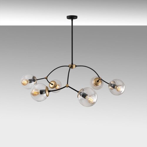 VISILICA KROMOZOM 1021 crna, metal/ staklo, 90 x 90 cm, visina 69 cm, promjer kugli 15 cm, 6 x E27 40 W Slike