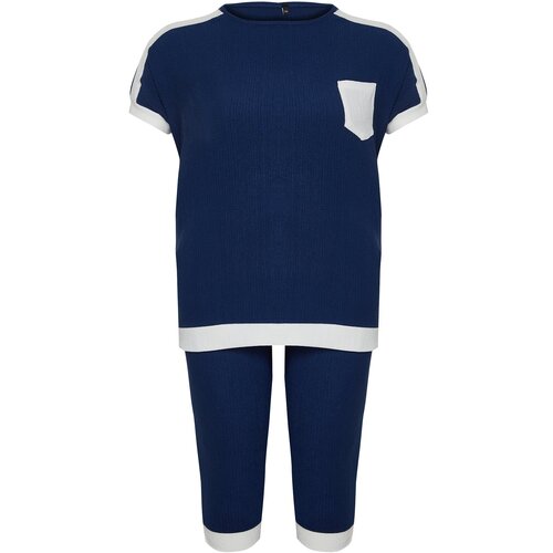 Trendyol Curve Navy Blue Knitted Plus Size Two Piece Set Slike