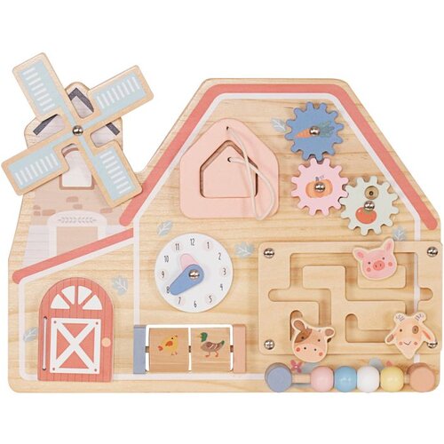Ginger Home Drvena Montessori ploča aktivnosti Farma s mlinom, labirintom, satom i zupčanicima Cijene